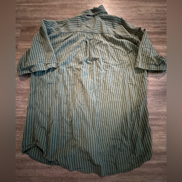 Cambridge brand green pin striped short sleeve button up - Picture 2 of 3